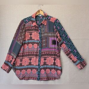 Rose & Olive Multicolor Patterned Long Sleeve Blouse Lightweight